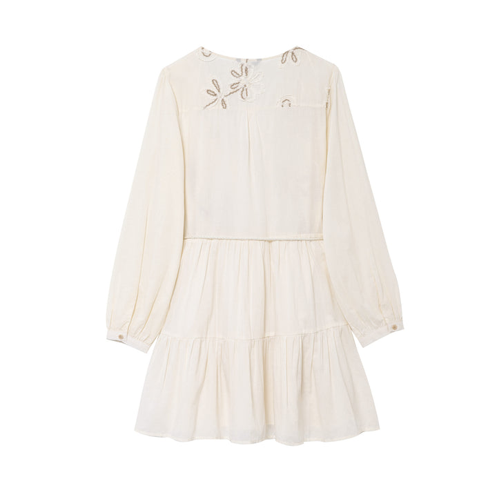 Ladies Embroidered Boho Dress with V-Neck, Drawstring and Tiered Skirt Mune Fashion