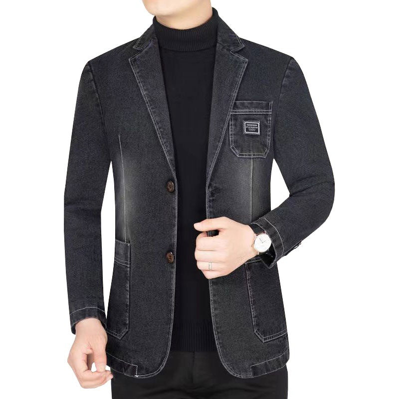 Men's Jeans Blazer Slim Fit with Patch Pockets and Notch Collar Mune Fashion