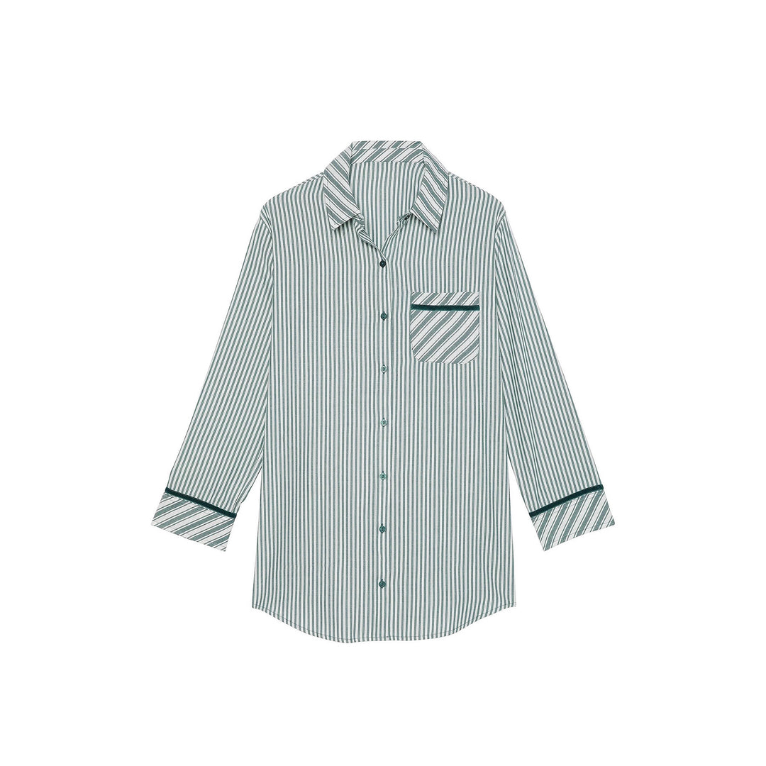 Women's Oversize Shirt Blouse in Striped Look with Chest Pocket and Cuff Turn-ups Mune Fashion
