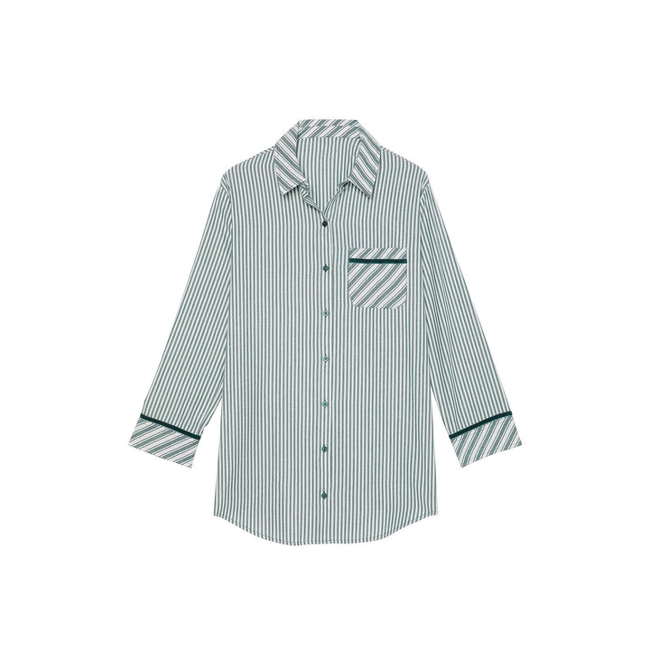 Women's Oversize Shirt Blouse in Striped Look with Chest Pocket and Cuff Turn-ups Mune Fashion