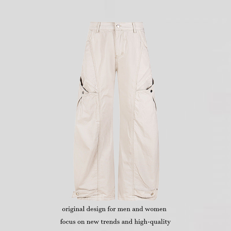 Women's Wide Cargo Palazzo Pants with High Waist, Large Flap Pockets and Adjustable Hem Mune Fashion