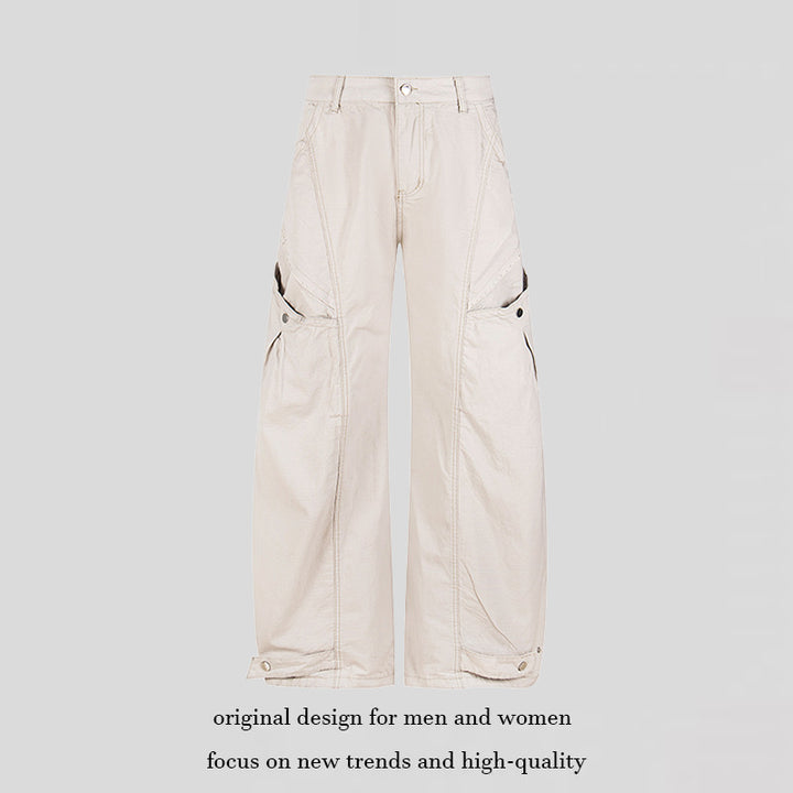 Women's Wide Cargo Palazzo Pants with High Waist, Large Flap Pockets and Adjustable Hem Mune Fashion