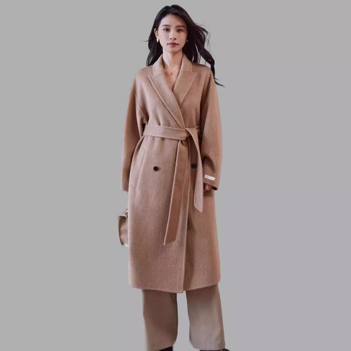 Women’s wool coat with tie belt and wide lapels Mune Fashion