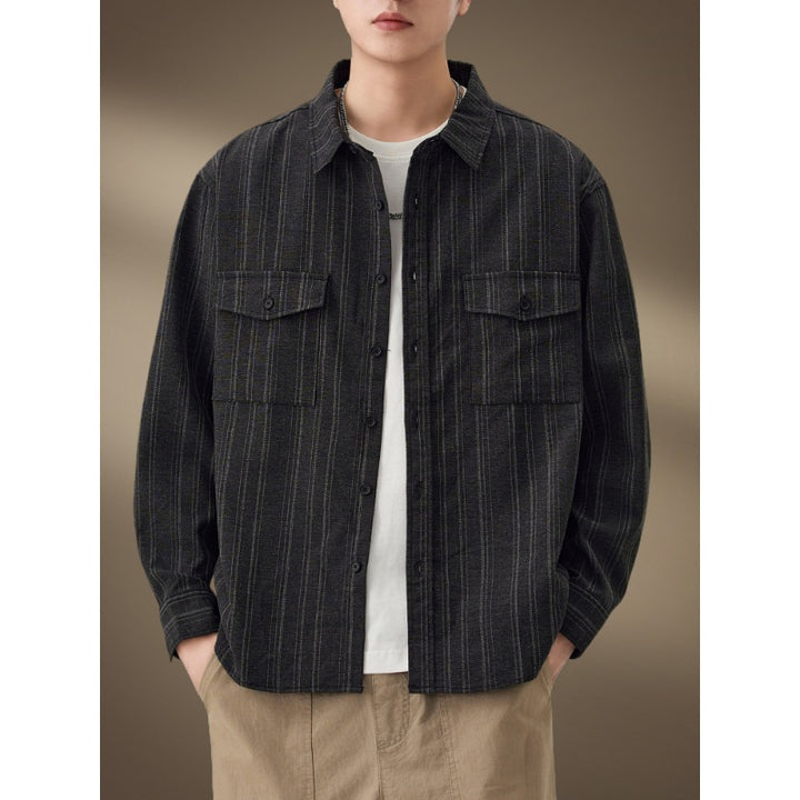 Men's Striped Shirt Jacket with Chest Pockets Mune Fashion