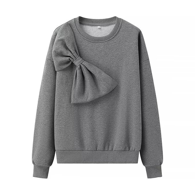 Women's Oversized Sweatshirt with Decorative Bow Appliqué Mune Fashion