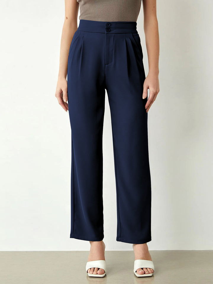 Women's high-waisted wide fabric pants with pleats and double button Mune Fashion