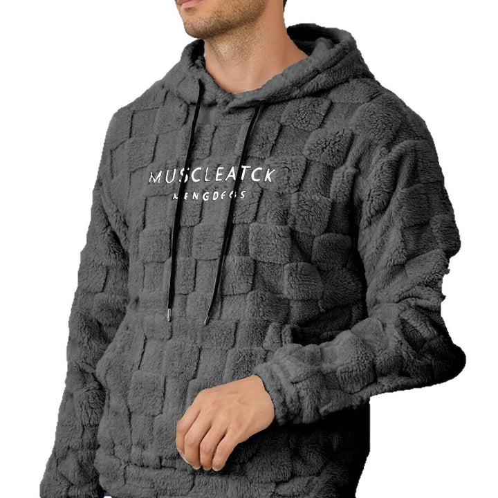 Men's fluffy Sherpa hoodie with square quilting pattern, kangaroo pocket and adjustable hood Mune Fashion