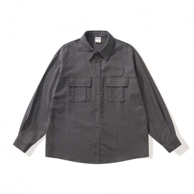 Unisex Boxy Overshirt Jacket in Utility Style with Patch Flap Pockets and Shirt Collar Mune Fashion