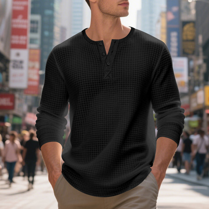 Men's nano thermoregulating waffle thermal shirt with short button placket and rounded hem Mune Fashion