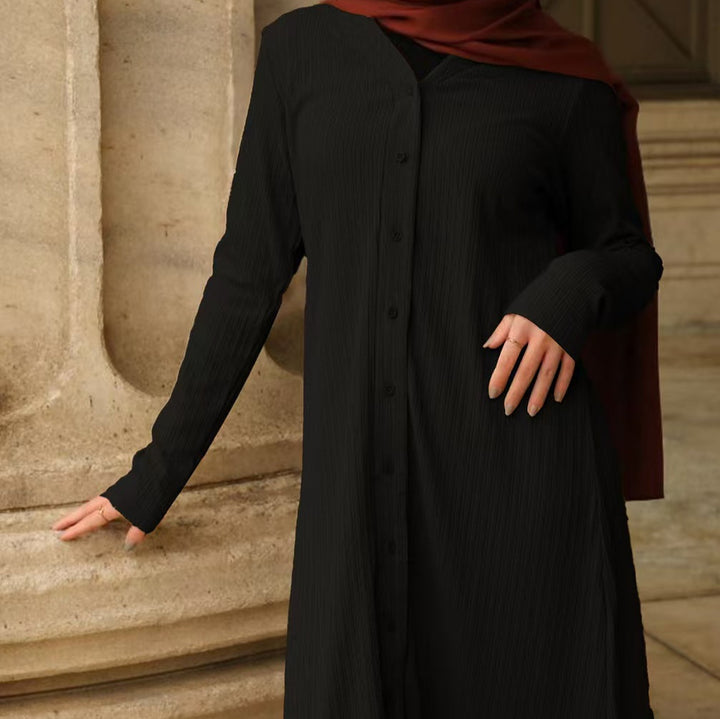 Ladies' Modest Button Tunic Set with Straight Silhouette, Long Sleeves and Wide Palazzo Pants