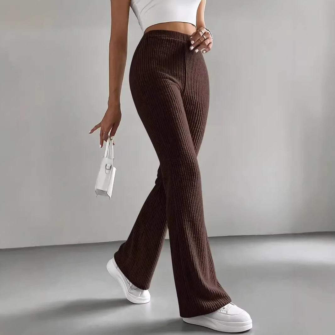Women Ribbed High-Waist Flared Trousers made of soft fine knit Drune