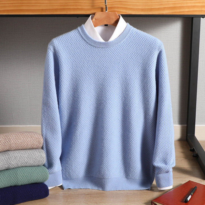 Men's classic round neck sweater made of cashmere-like wool blend with fine texture Mune Fashion