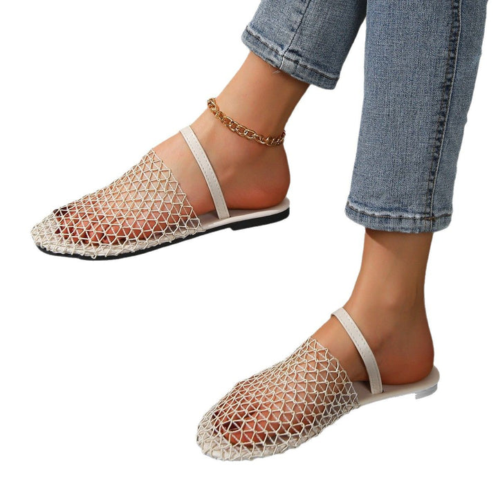 Women woven net mules with slip-on function, open heel and flexible lightweight sole design Mune Fashion