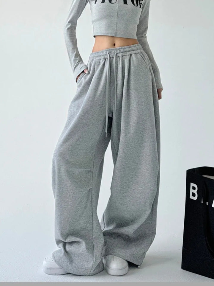 Women wide high waist lounge pants made of soft cotton blend with drawstring and side pockets Mune Fashion