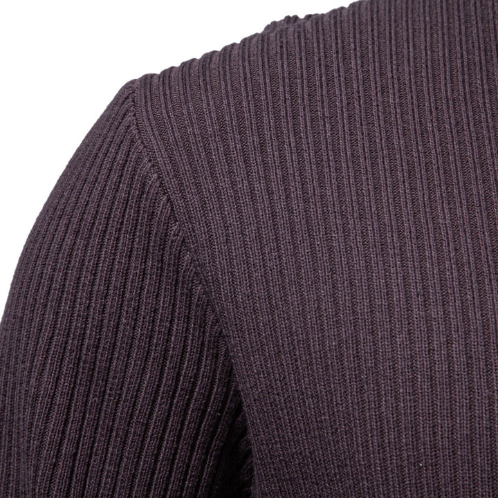Men's Ribbed Sweater with Short Zipper and Stand-Up Collar Mune Fashion