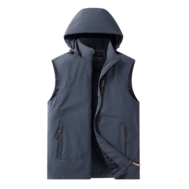 Men's Lightweight Outdoor Vest with Hood, Breathable Mesh Lining and Water-Repellent Shell Mune Fashion