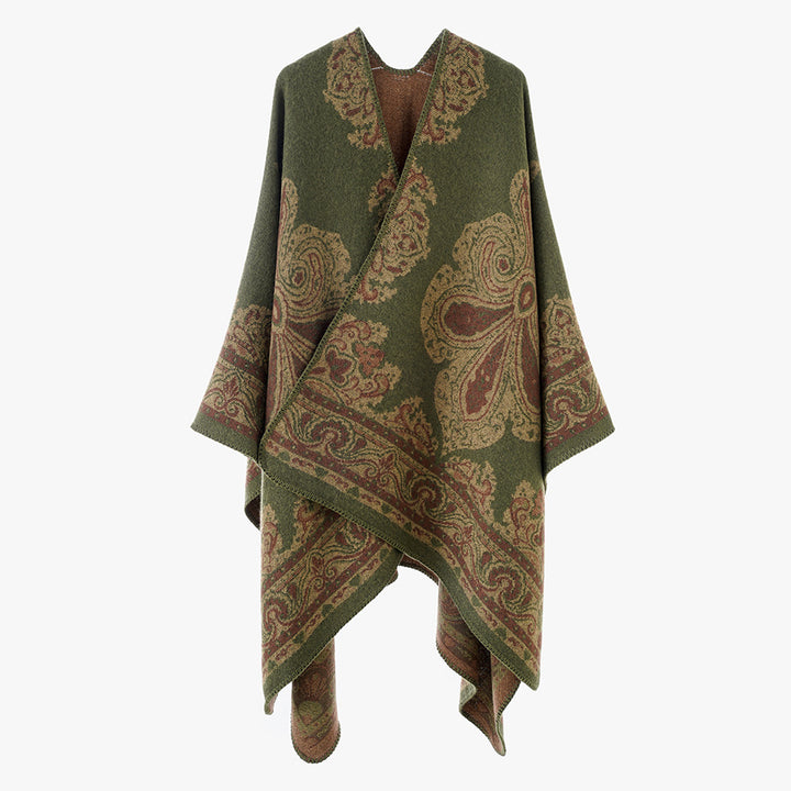 Women Oversize-Oriental Jacquard Cover-Up with Paisley Medallion and Decorative Stitch Mune Fashion