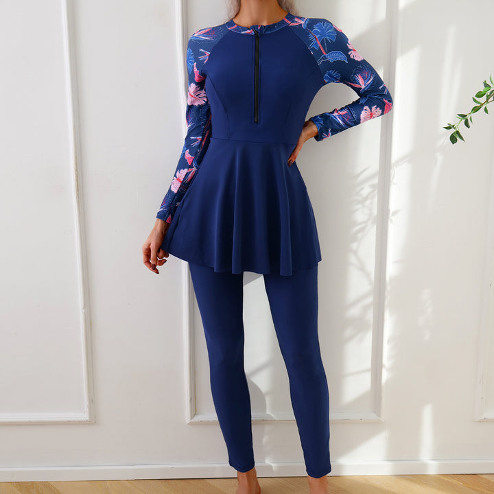 Women Fashionable Long Sleeve Swimsuit with Asymmetrical Cut Mune Fashion