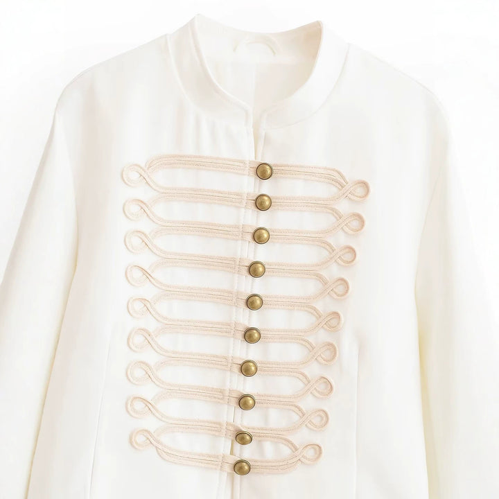 Ladies short jacket in officer style with decorative cord and stand-up collar Mune Fashion