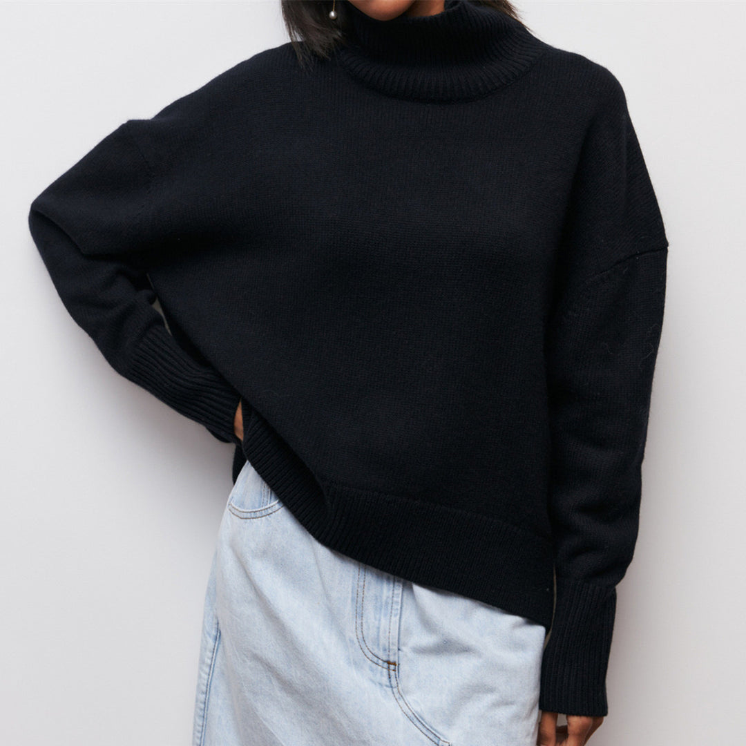 Women Cozy Oversized Turtleneck Sweater with Concealed Side Slits and Extra Long Ribbed Hem Mune Fashion
