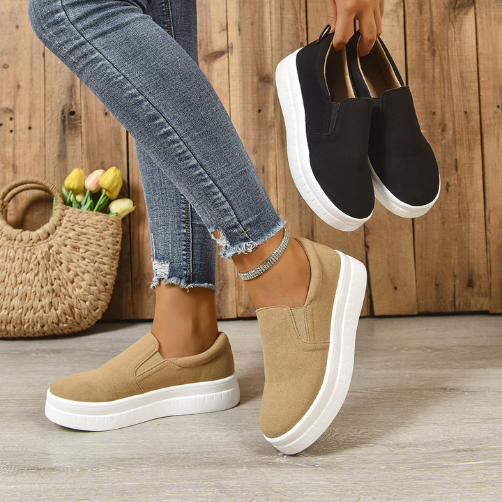 Women's Slip-On Casual Sneakers with Wide Lightweight Platform Sole Soft Microvelours Upper and Elastic Side Inserts Mune Fashion