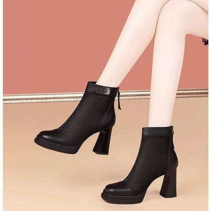 Ladies Elegant and Fashionable Ankle Boots with Mesh Design and Block Heel Mune Fashion
