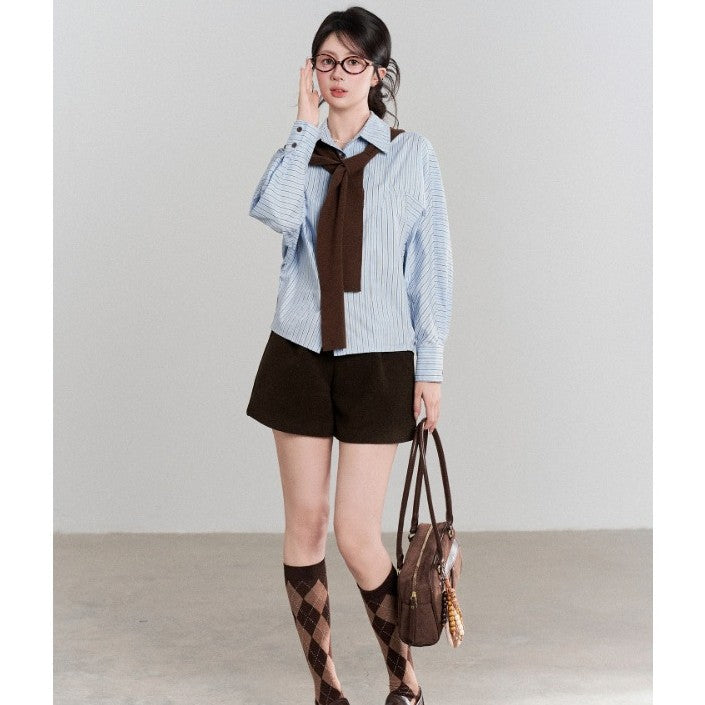 Women's oversized shirt blouse with fine pinstripes, wide sleeves, and casual hem Mune Fashion