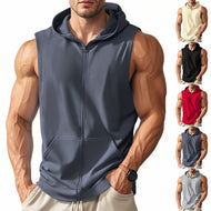 Men's muscle-fit training hoodie vest with zipper and kangaroo pocket Mune Fashion