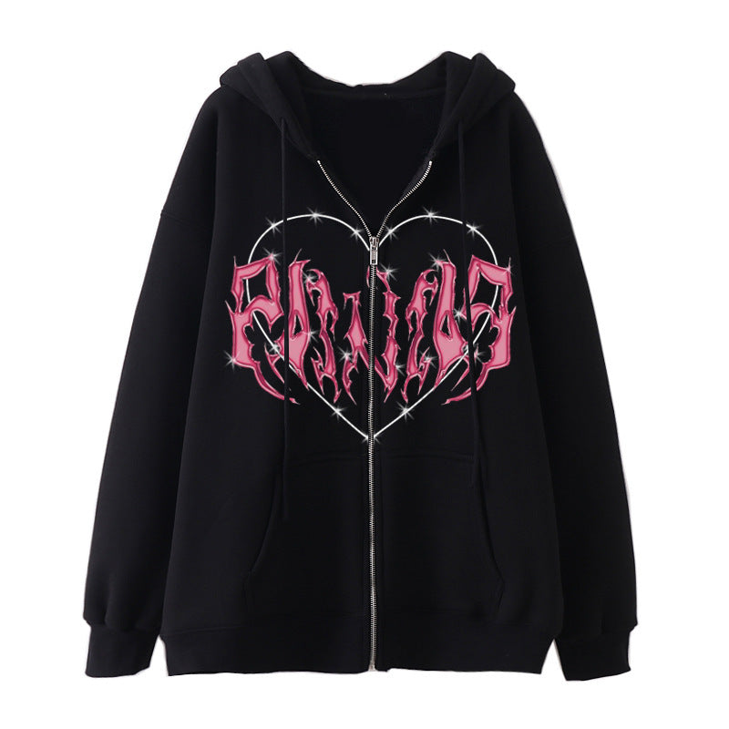 Women's hoodie jacket with full zipper and ribbed heart print Mune Fashion