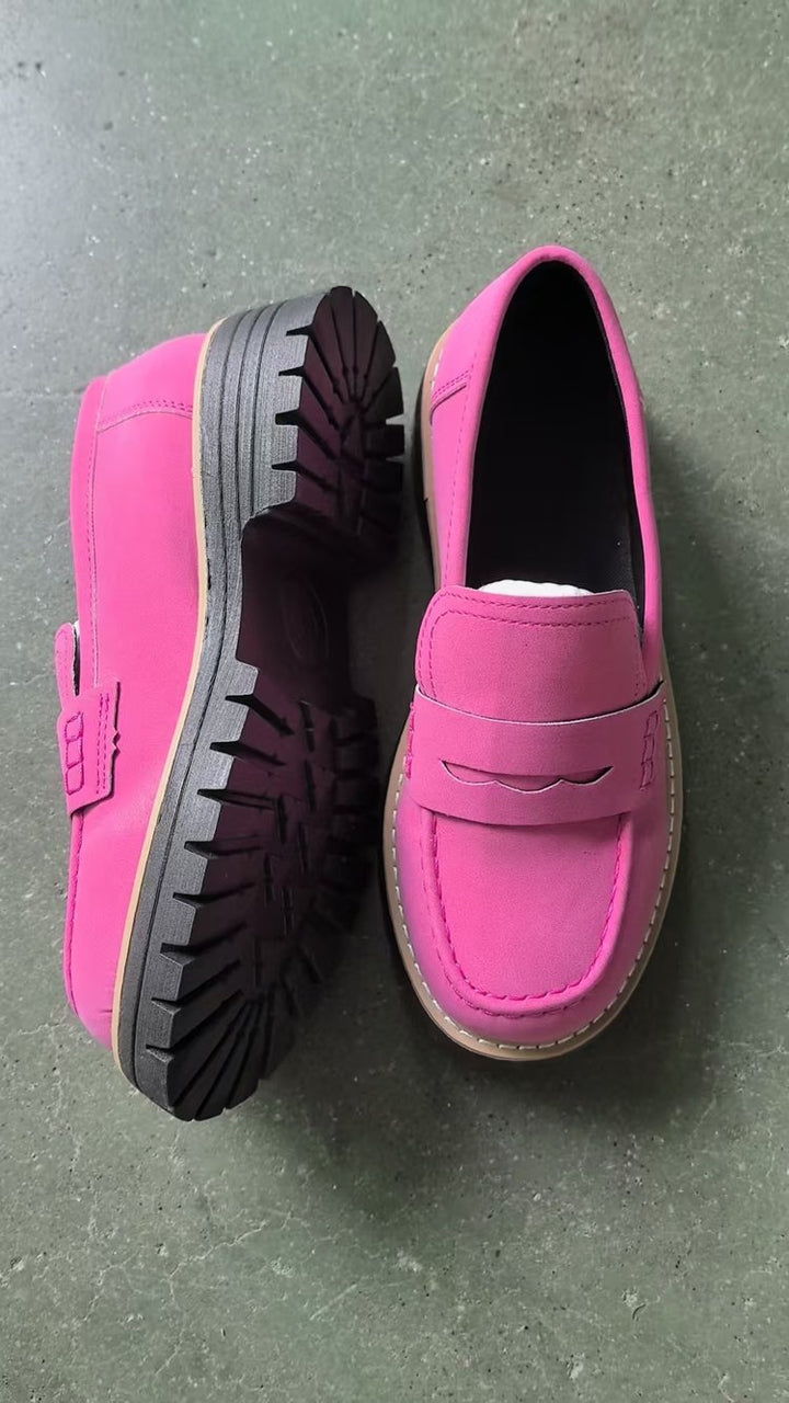 Women’s casual chunky loafer with thick profile sole, padded comfort footbed, and decorative bridge Mune Fashion
