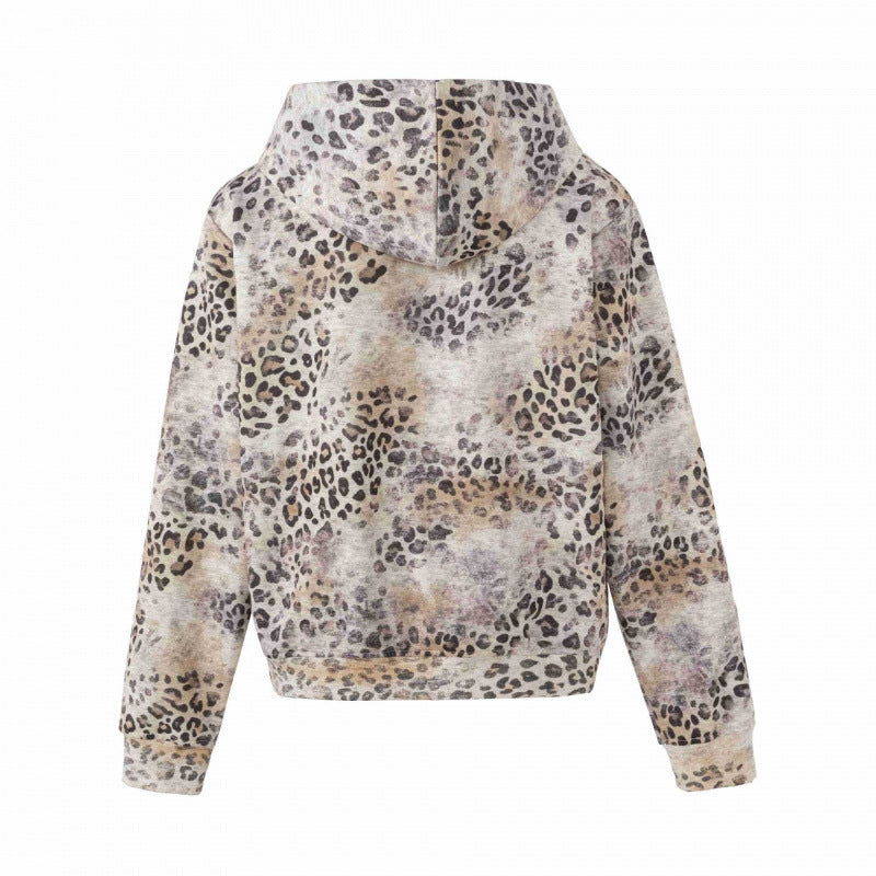 Women's Lightweight Hooded Zip Cardigan in Leopard Print with Full Zipper Mune Fashion
