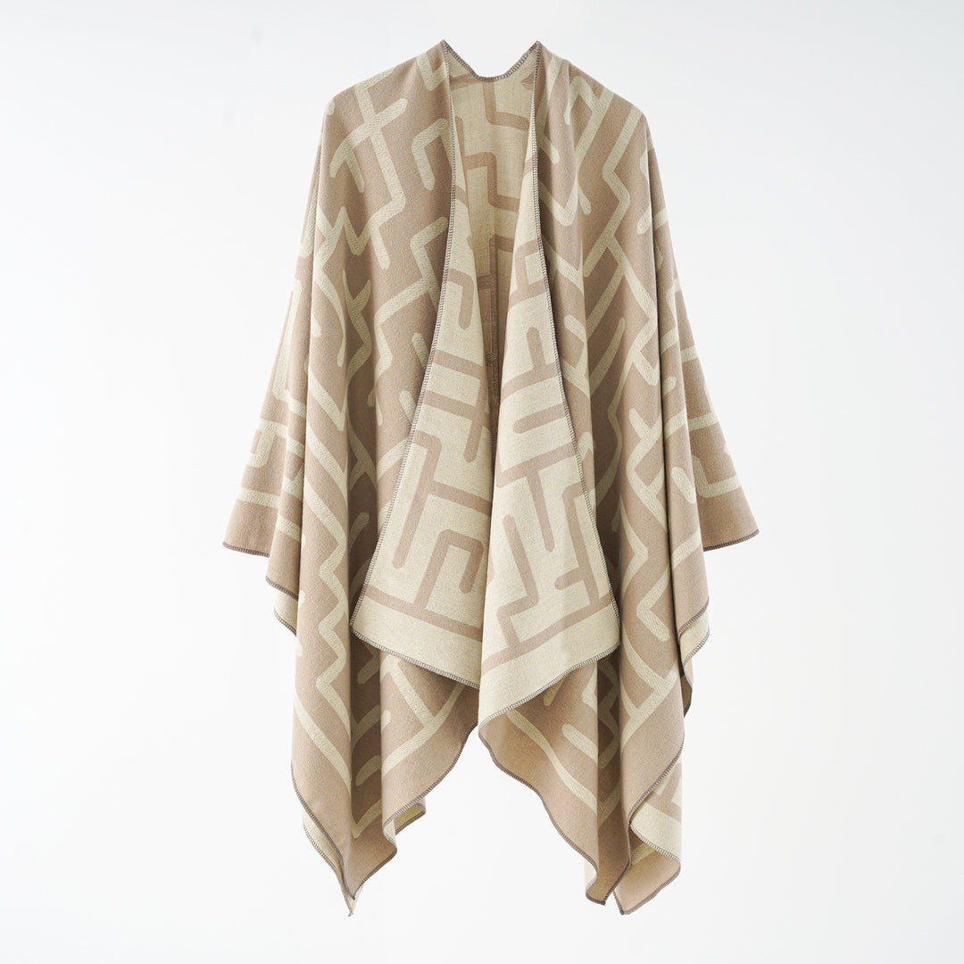 Women's Reversible Jacquard Cape Poncho in Oversize with Graphic Allover Pattern Mune Fashion