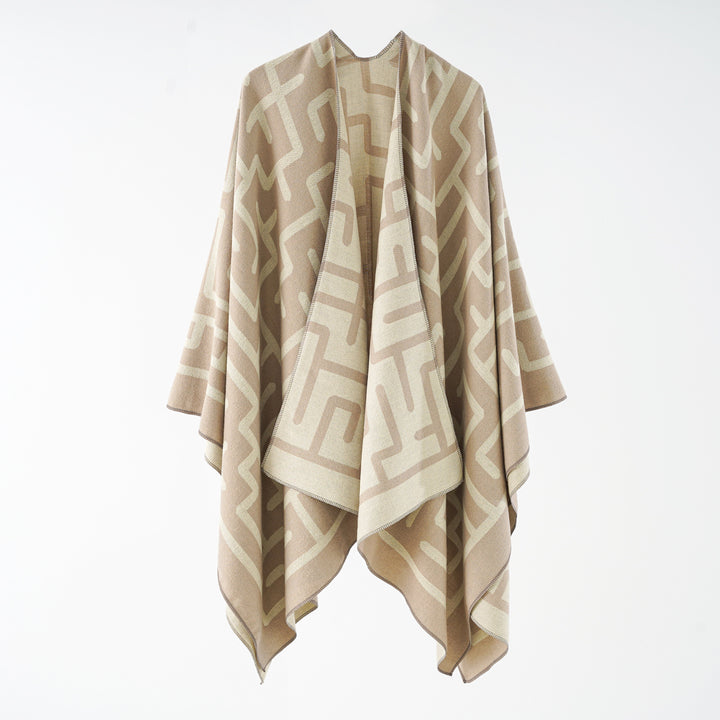 Women's Reversible Jacquard Cape Poncho in Oversize with Graphic Allover Pattern Mune Fashion