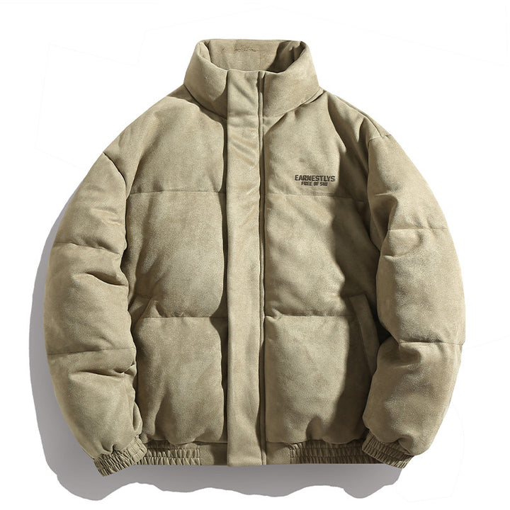 Men's winter quilted jacket with stand-up collar and suede look Mune Fashion