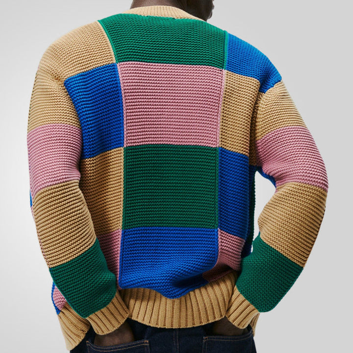 Mune | Men's cardigan with colorful block pattern and comfortable buttons