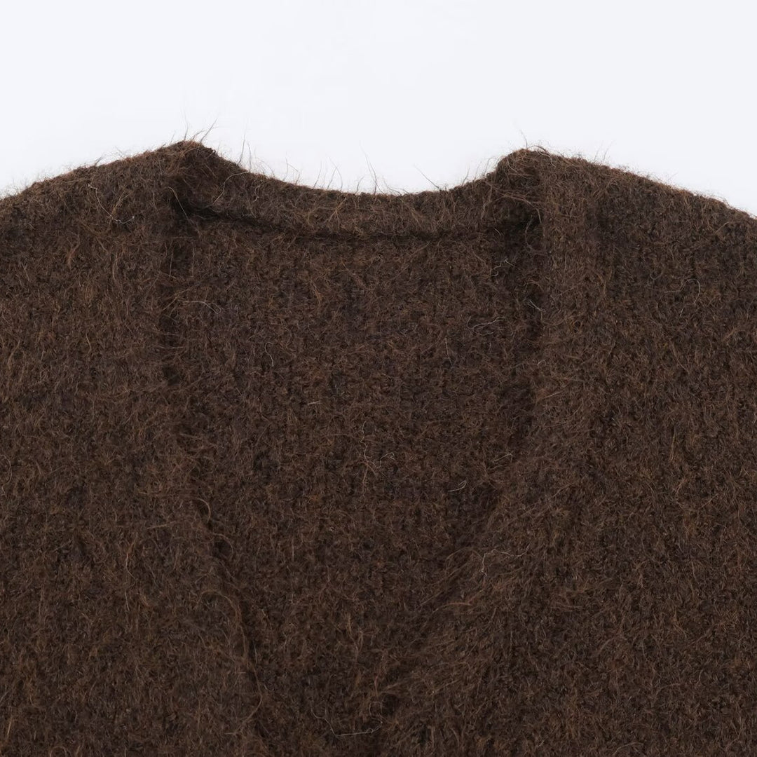 Women's Oversized Knit Coat with V-Neck, Cozy Boucle Look and Patch Pockets Mune Fashion