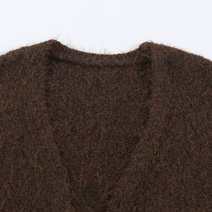 Women's Oversized Knit Coat with V-Neck, Cozy Boucle Look and Patch Pockets Mune Fashion