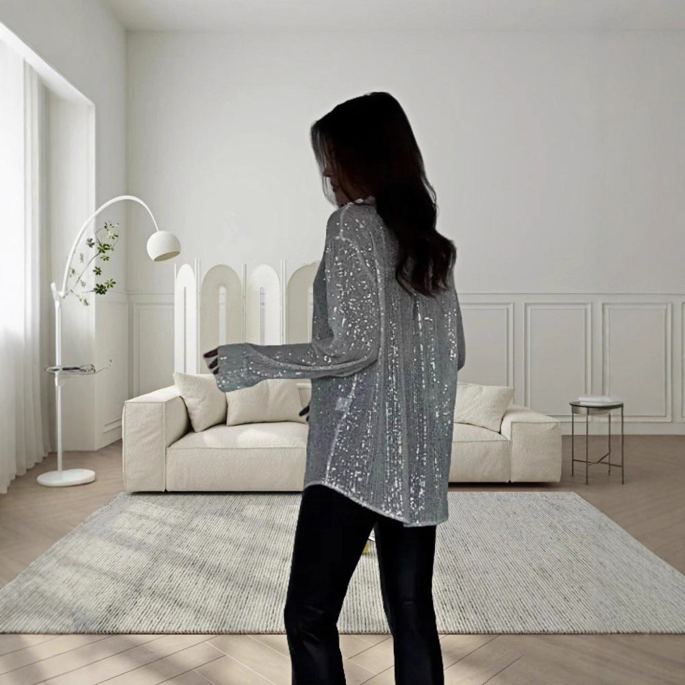 Women Glittering Oversized Shirt with Sequins Mune