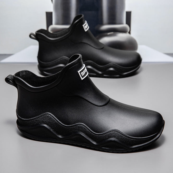 Women's Waterproof Slip-On Ankle Rubber Boot with Rolled Knit Collar Mune Fashion