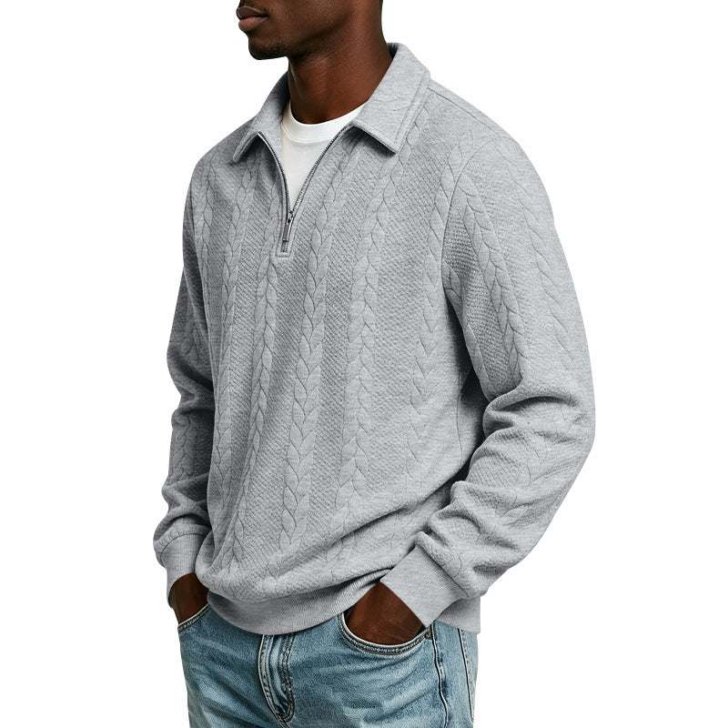 Men's Structured Sweater with Cable Pattern and Short Zip Mune Fashion