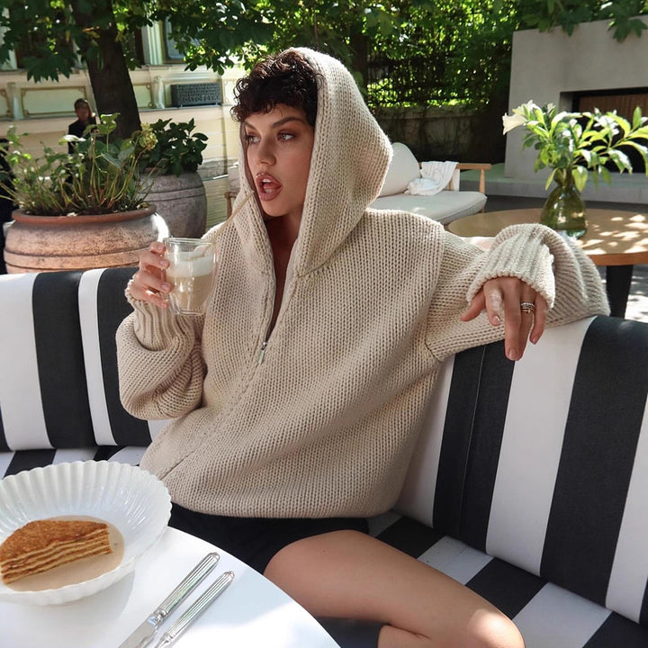 Women's Oversize Hooded Knit Cardigan with Zipper Mune Fashion