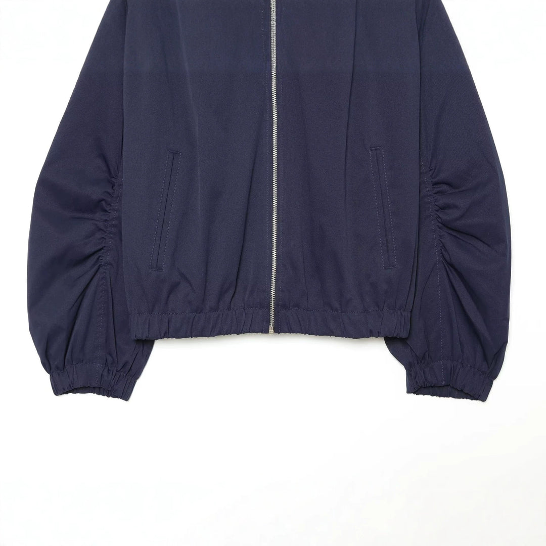 Women's Cropped Bomber Jacket with Gathered Sleeves and High Funnel Neck Mune Fashion