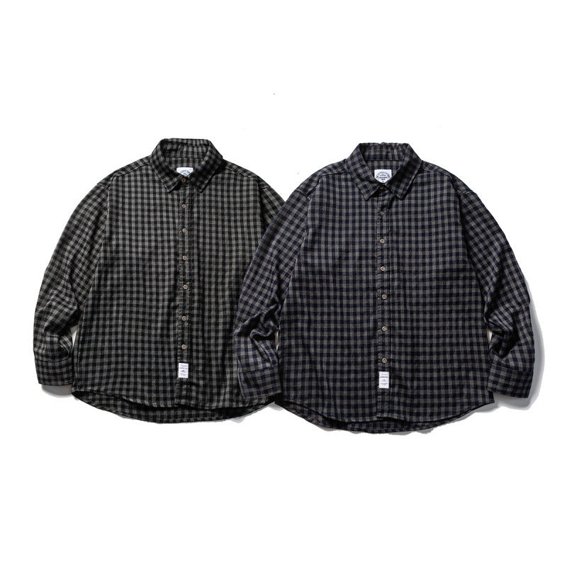 Unisex Oversize Check Flannel Shirt with Shirt Collar, Button Front and Rounded Hem Mune Fashion