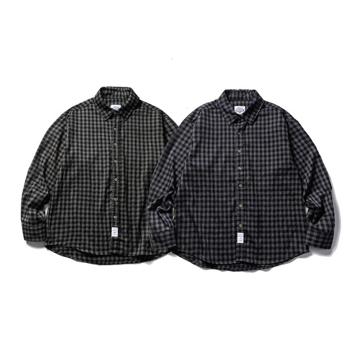 Unisex Oversize Check Flannel Shirt with Shirt Collar, Button Front and Rounded Hem Mune Fashion
