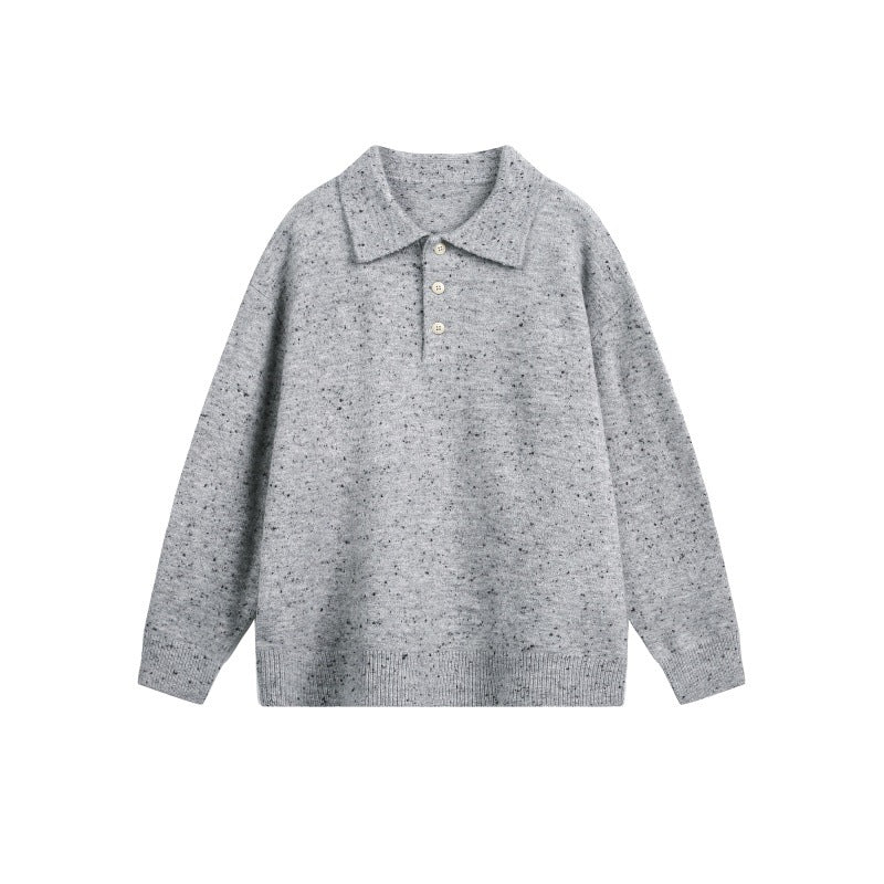 Women's Oversized Polo Sweater made of Mélange Fine Knit with Polo Collar and Button Placket Mune Fashion