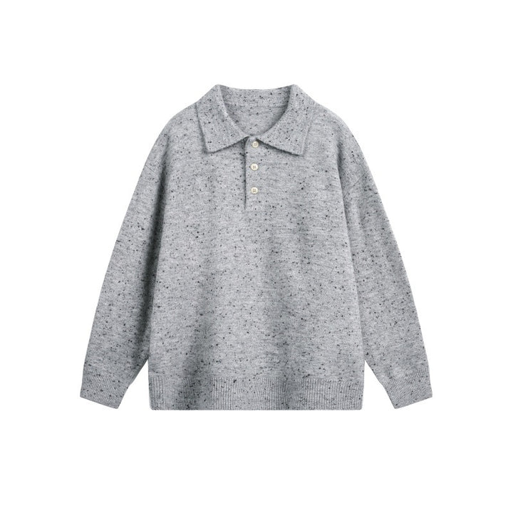 Women's Oversized Polo Sweater made of Mélange Fine Knit with Polo Collar and Button Placket Mune Fashion