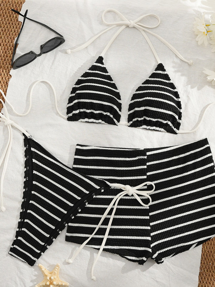 Women's bikini set with striped top and comfortable high-waist pants Mune Fashion