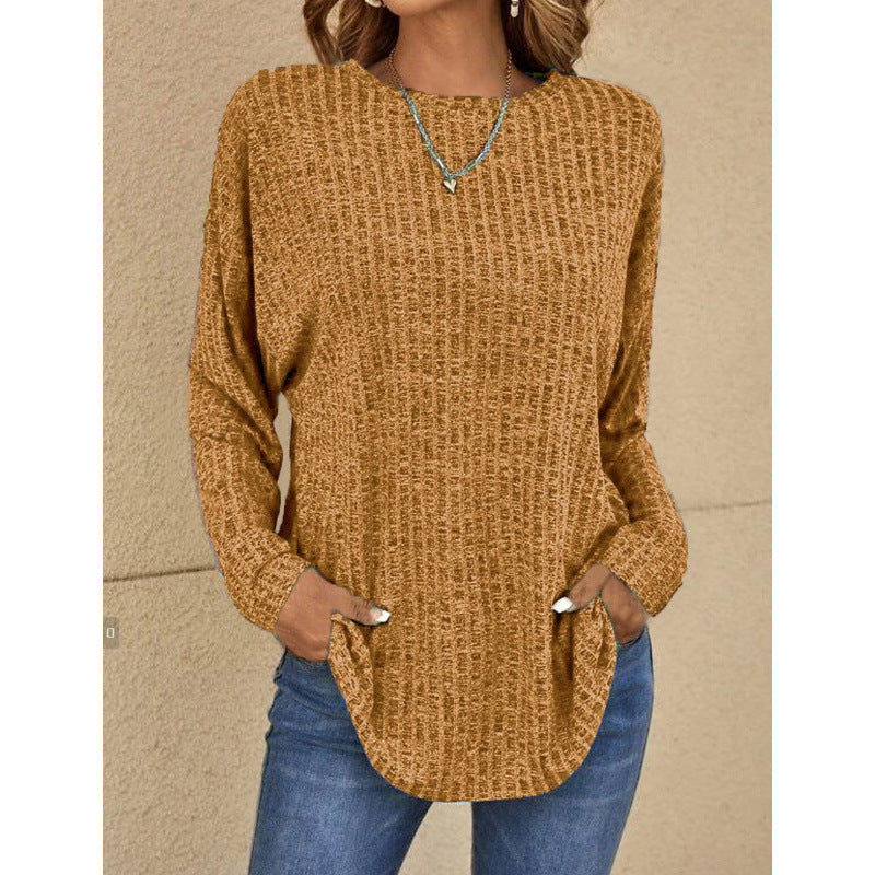 Women's Oversized Structured Knit Sweater with Round Neck and Pockets Mune Fashion
