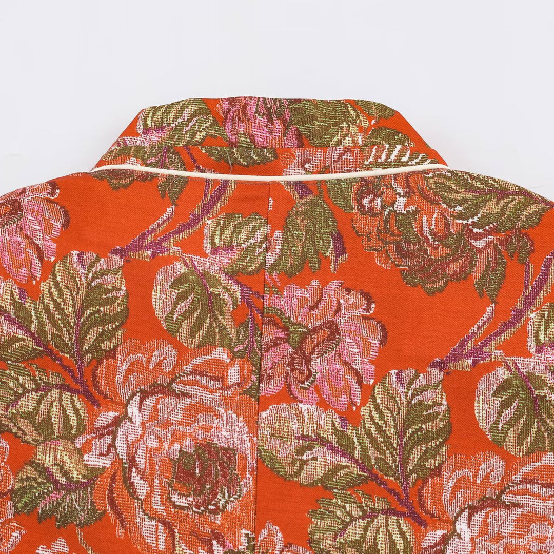 Women's short blazer in brocade jacquard with stand-up collar and piped edge Mune Fashion