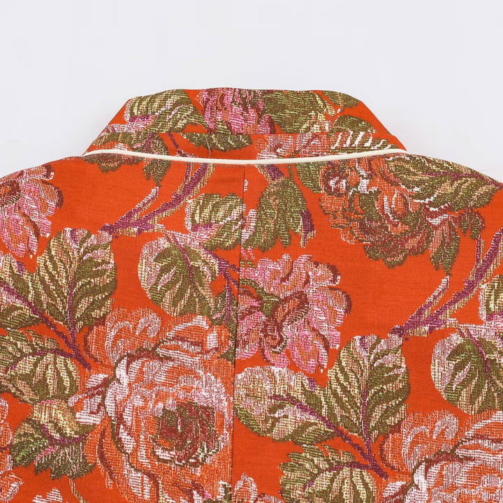 Women's short blazer in brocade jacquard with stand-up collar and piped edge Mune Fashion